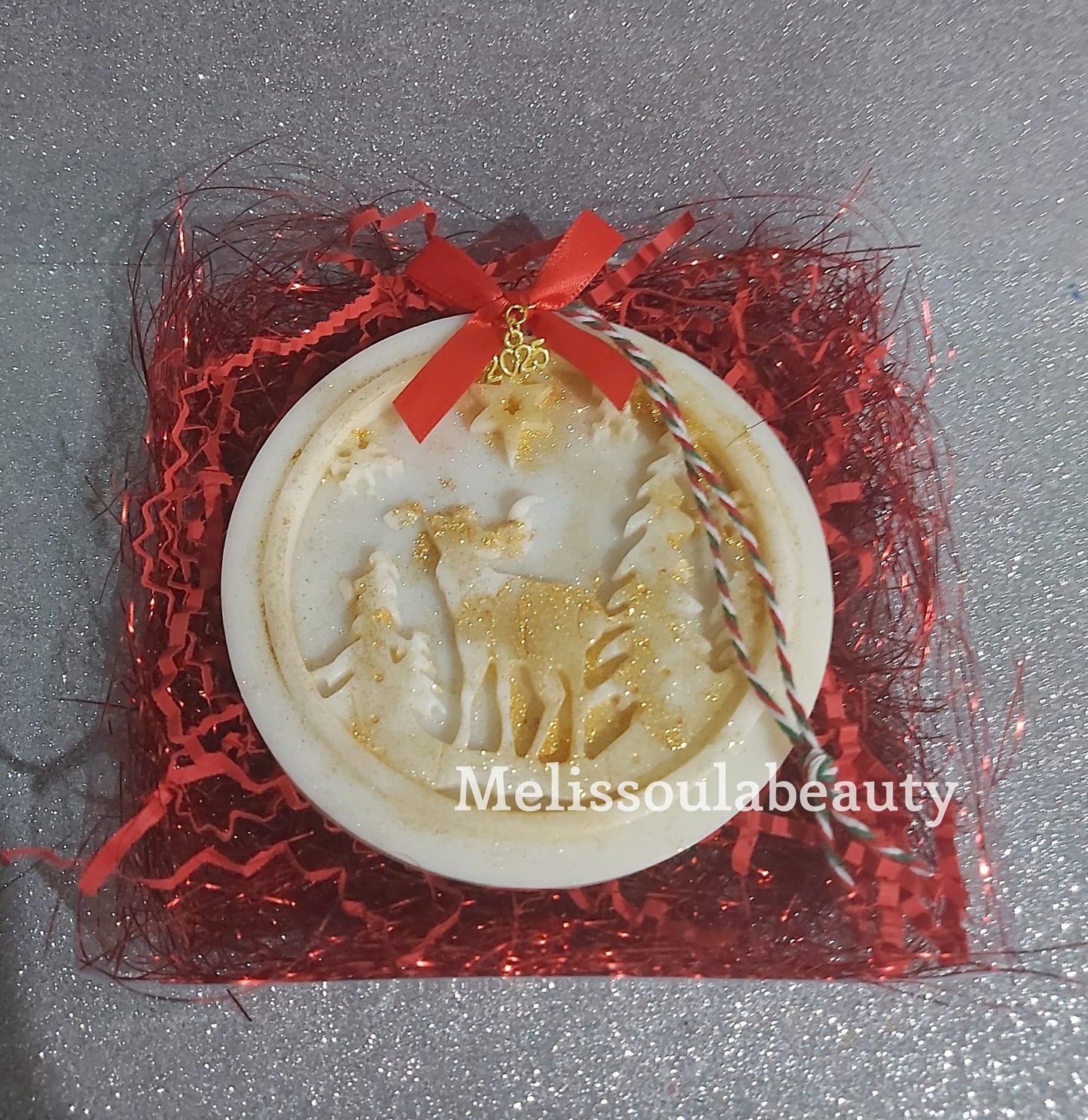 Christmas μεγάλη στρογγυλή ταμπλέτα γούρι 2026 από κερί σόγιας