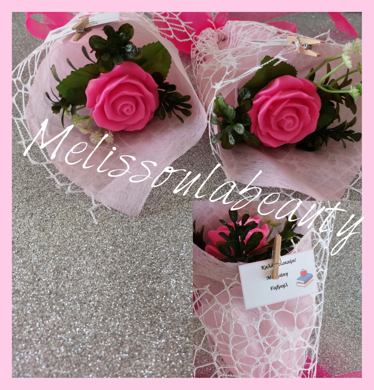 Bouquet with a rose scented bar of soap
